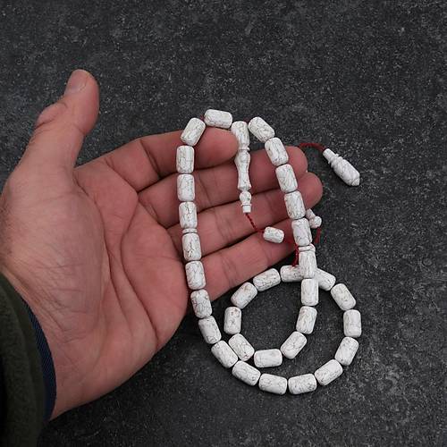 Galalit Kapsl Kesim 7.5x12mm Tesbih - Beyaz Damarl