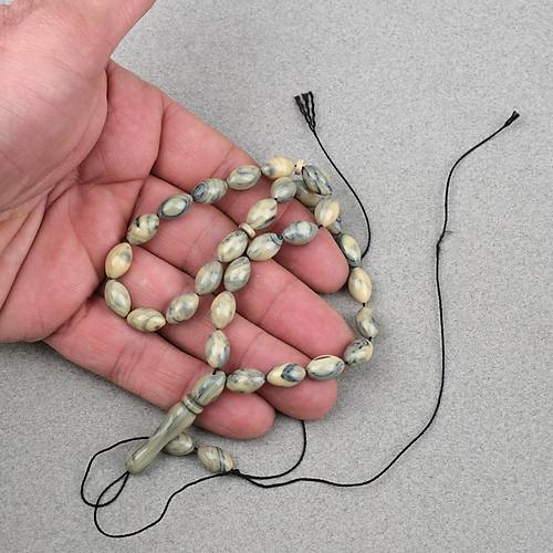 S�kma Kehribar Beyzi Kesim 7x11mm Tesbih- Krem Ye�il