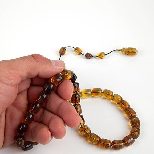 Dominik Krmz-Mavi Kaya Fosil Amber Kapsl Kesim 9.5x11mm Tesbih