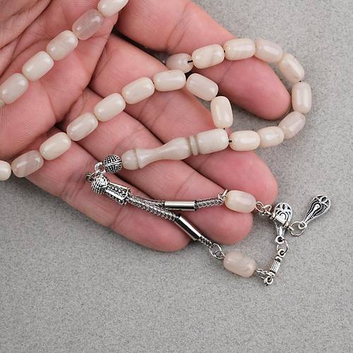 S�kma Kehribar Kaps�l Kesim Alpaka P�sk�ll� 7x11mm Tesbih Ta� Rengi