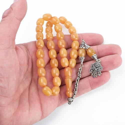 Skma Kehribar Alpaka Pskl Beyzi Kesim 8.5x10mm Tesbih