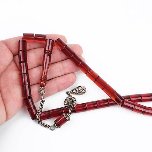 Ate Kehribar Orijinal Usta i mzali  925Ayar Gm Pskl Kesme Kesim 9.5x12mm Tesbih