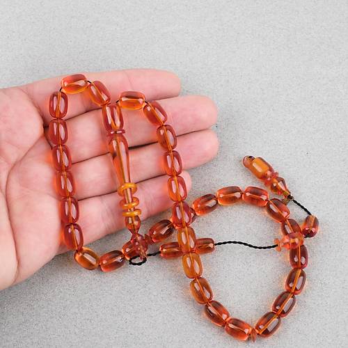 Ate� Kehribar Halkal� �mame Usta ��i �mzal� Kaps�l Kesim 8x11mm Tesbih - K�rm�z�