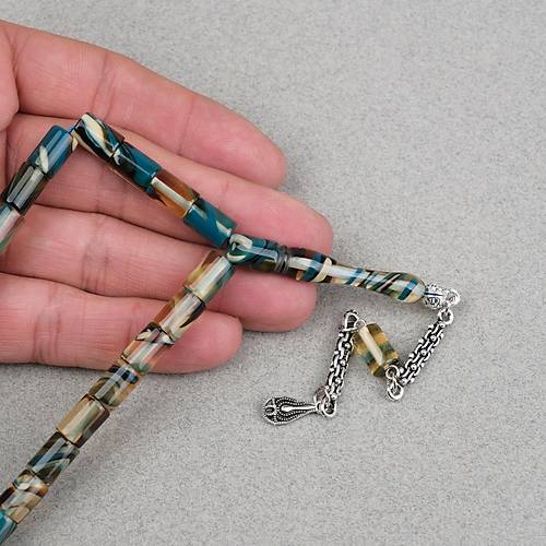 Arizona Katalin Alpaka P�sk�l Kesme Kesim 7x10mm Tesbih- Mavi Sar�