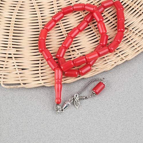 S�kma Kehribar Alpaka P�sk�ll� Kaps�l Kesim 7x12mm Tesbih - Mat K�rm�z�