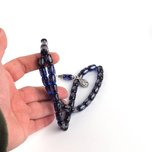 Ate Kehribar 925Ayar Gm akm ve Pskl Kapsl Kesim 8x11mm Tesbih