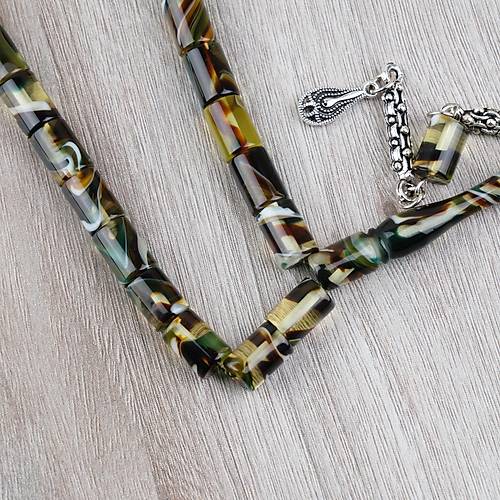 Arizona Katalin Alpaka P�sk�l Kesme Kesim 7x11mm Tesbih- Ye�il Beyaz