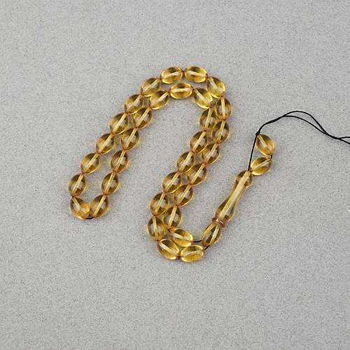 Ate� Kehribar Beyzi Kesim 7x11mm Tesbih- �effaf Sar�