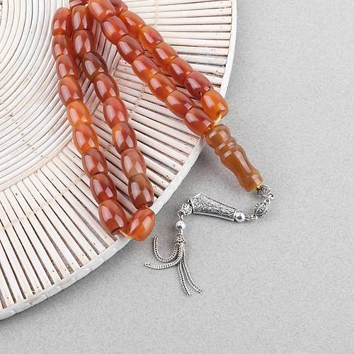 Akik Ta�� Habbe ve �mame Dahil Akik Alpaka P�sk�l F��� kesim 12x15mm Tesbih