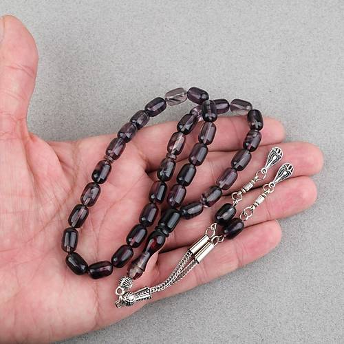 S�kma Kehribar Kaps�l Kesim Alpaka P�sk�ll� 7x11mm Tesbih