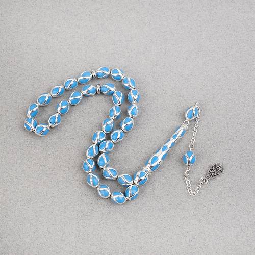 G�m�� Kaplama Kafesli Mine Beyzi 7x9mm Tesbih -Mavi