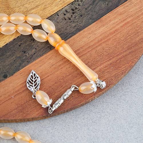 Kedig�z� Toz Kehribar Alpaka P�sk�ll� Beyzi Kesim 7x11mm Tesbih Turuncu