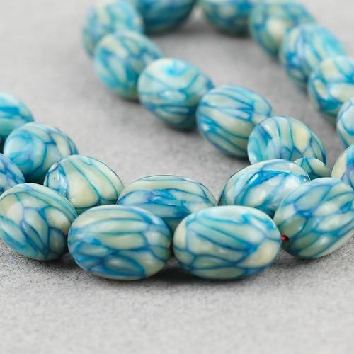 Galalit Yumurta Kesim 8.5x12mm Tesbih -Sedefli Turkuaz