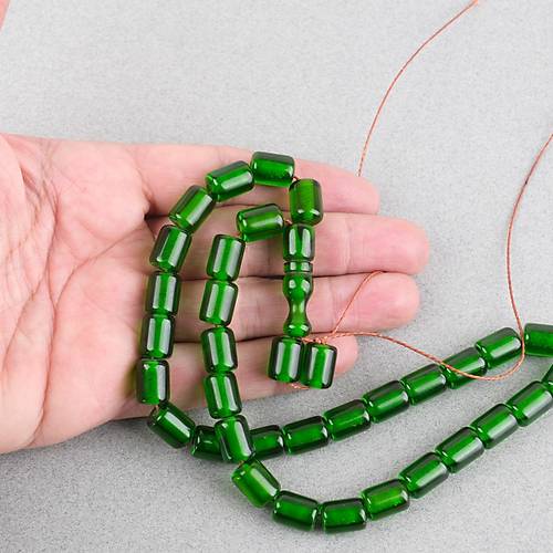 Ate� Kehribar Kaps�l Kesim 9x12mm Tesbih - �effaf Ye�il P�sk�ls�z