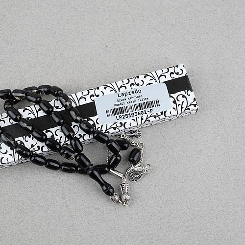 S�kma Kehribar Kaps�l Kesim Alpaka P�sk�ll� 7x11mm Tesbih Siyah