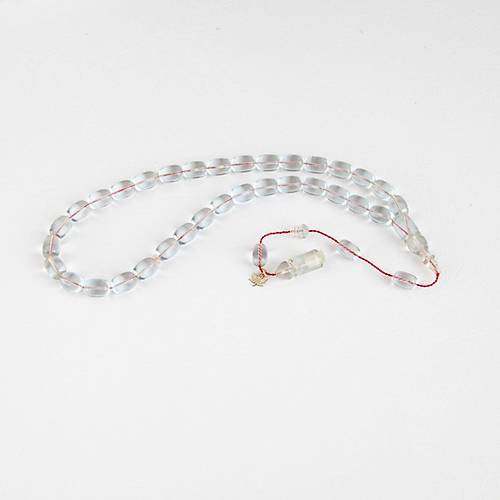 Ate Kehribar Beyzi Kesim 7.5x11mm Tesbih - effaf Beyaz