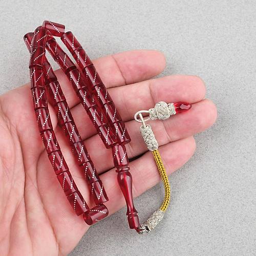 Ate� Kehribar �ak�ml� Kazas P�sk�ll� Kesme Kesim 7x11mm Tesbih