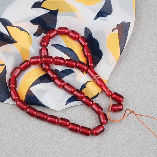 S�kma Kehribar Kaps�l Kesim 7x9mm Tesbih - �effaf K�rm�z� P�sk�ls�z