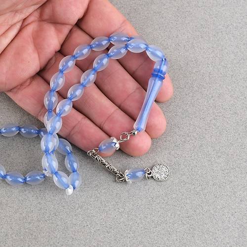 Kedig�z� Alpaka P�sk�ll� Beyzi Kesim 7x11mm Tesbih- Mavi