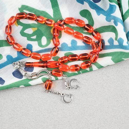 Ate� Kehribar Kaps�l Kesim Alpaka P�sk�ll� 7x11mm Tesbih