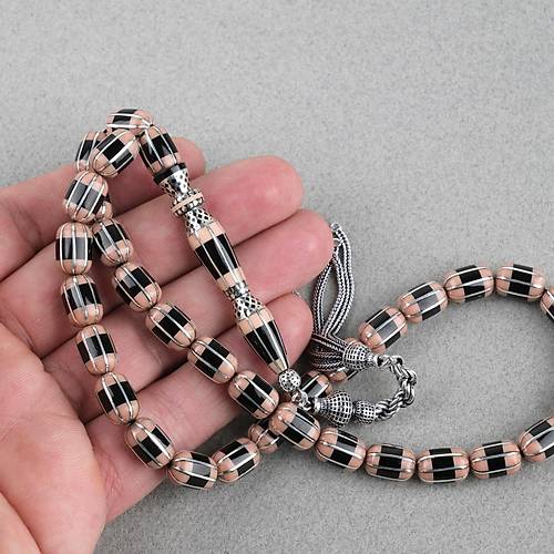 Erzurum Oltu 8 Yarma Katalin leme 925Ayar Gm Pskl, lemeli Nakka mame Kapsl Kesim 8x12mm Tesbih - Kahverengi