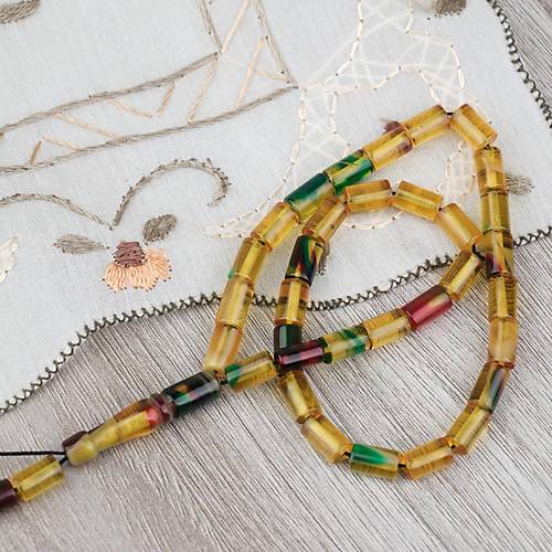 Ate� Kehribar Kesme Kesim 4x7mm Tesbih- Sar�-Ye�il