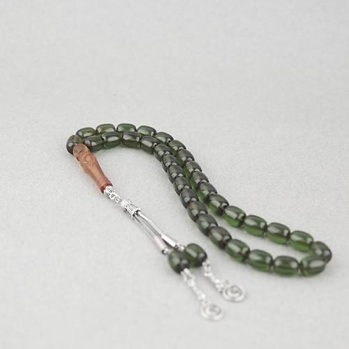 Ate� Kehribar Ayy�ld�z ��lemeli Sar� �mame Kaps�l Kesim 9x11mm Tesbih -Ye�il