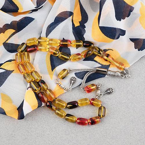 S�kma Kehribar Kaps�l Kesim Alpaka P�sk�ll� 7x11mm Tesbih