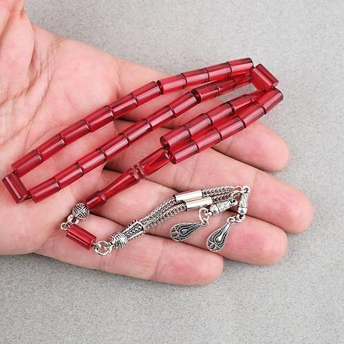 Ate� Kehribar Kesme Kesim Alpaka P�sk�ll� 6x10mm Tesbih