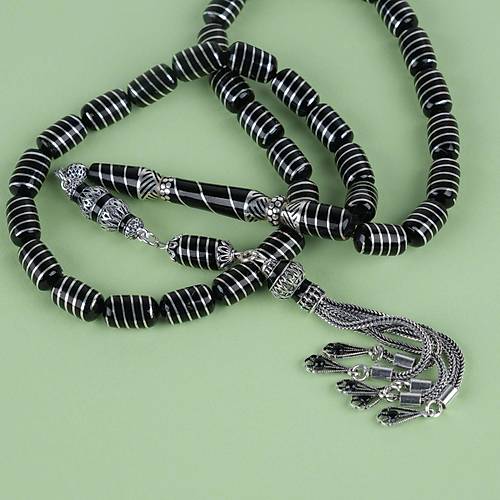 Erzurum Oltu 925Ayar Gm Pskl ve Helezon lemeli Nakka mame Kapsl Kesim7x11.5mm Tesbih