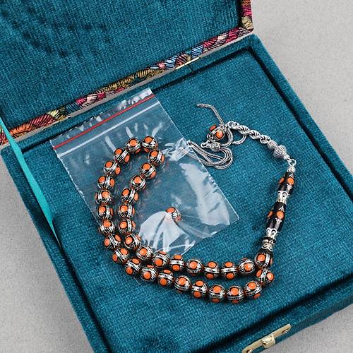 Erzurum Oltu 925Ayar Gm leme, Gm Nakka mame ve Gm Pskl Kre Kesim 10mm Tesbih