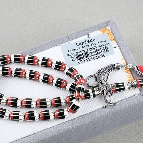 Erzurum Oltu 8 Yarma Katalin leme 925Ayar Gm Pskl, lemeli Nakka mame Kapsl Kesim 8x12mm Tesbih
