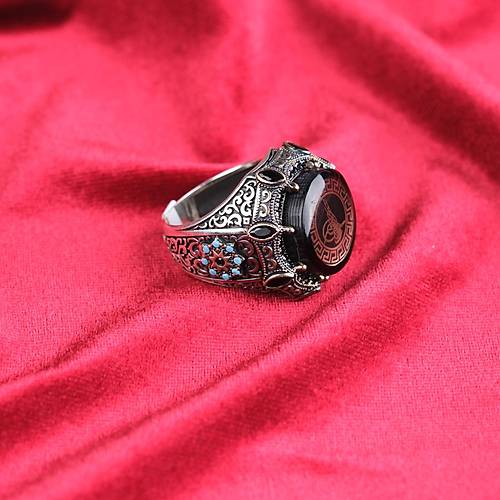 Kehribar Osmanl Tural Mikro Zirkon Turkuaz lemeli 925Ayar Gm Erkek Yzk
