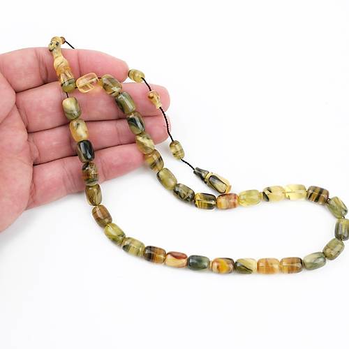 S�kma Kehribar Sedefli Kaps�l Kesim 8x11.5mm Tesbih