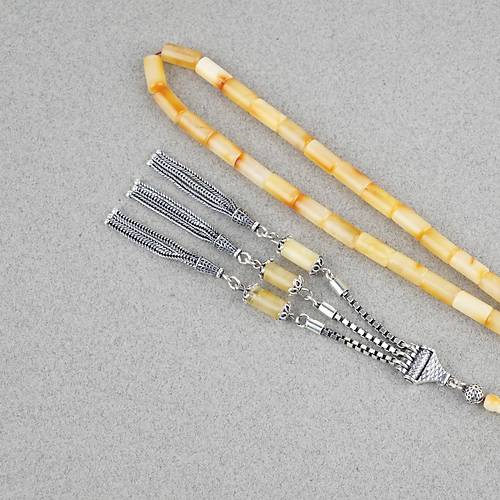 Rus Kaya Damla Kehribar 925Ayar G�m�� P�sk�l Kesme Kesim 5x10mm Tesbih