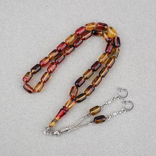 S�kma Kehribar Kaps�l Kesim Alpaka P�sk�ll� 7x11mm Tesbih