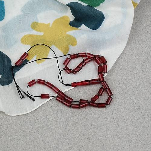 Ate� Kehribar Kesme Kesim 4x7mm Tesbih- Bordo
