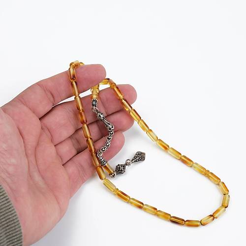 Su Damlas Doal Kaya Damla Kehribar 925Ayar Gm Pskl Kesme Kesim 4,5x10mm Tesbih