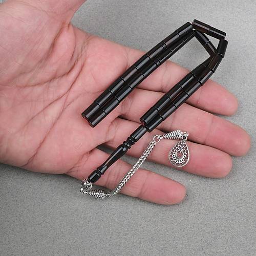 S�kma Kehribar Alpaka P�sk�ll� Kesme Kesim 5x10mm Tesbih- �effaf Siyah Yans�mal�