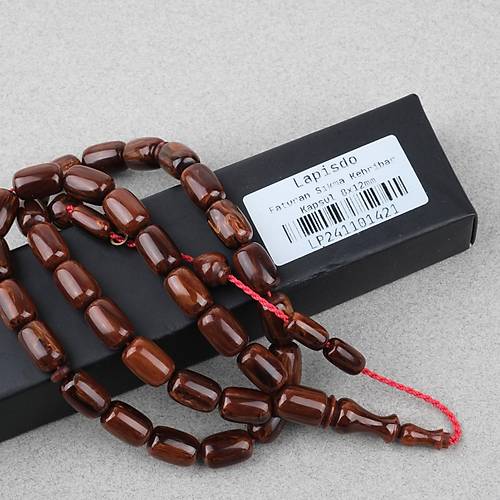 Skma Kehribar Faturan Kapsl Kesim 8x12mm Tesbih - Kahverengi