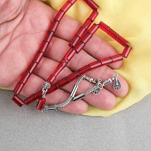 Ate� Kehribar Kesme Kesim Alpaka P�sk�ll� 6x10mm Tesbih