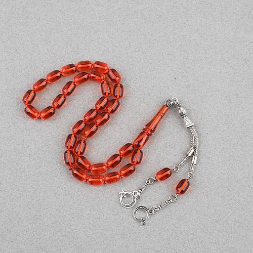 Ate� Kehribar Kaps�l Kesim Alpaka P�sk�ll� 7x11mm Tesbih