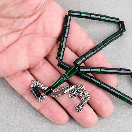 S�kma Kehribar Kesme Kesim Alpaka P�sk�ll� 6x10mm Tesbih