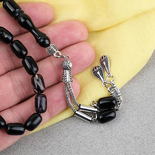 S�kma Kehribar Kaps�l Kesim Alpaka P�sk�ll� 7x11mm Tesbih Siyah