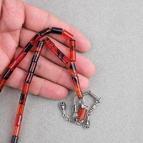 S�kma Kehribar Kesme Kesim Alpaka P�sk�ll� 6x10mm Tesbih