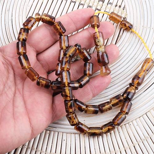 Sumatra Kaya Damla Kehribar Kapsl Kesim 8.5x12mm Tesbih