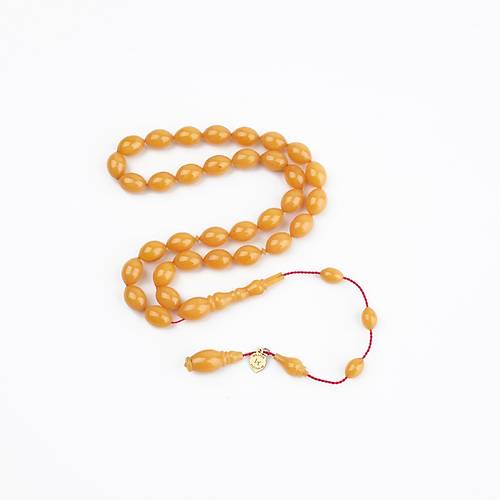 Kadim Katalin Eski Zil Kulpu Obje Usta ��i �mzal� Beyzi Kesim 7x10.5mm Tesbih -Sar�