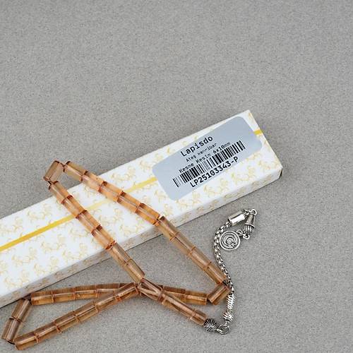 Ate� Kehribar Alpaka P�sk�ll� Kesme Kesim 6x10mm Tesbih - �effaf Kahverengi