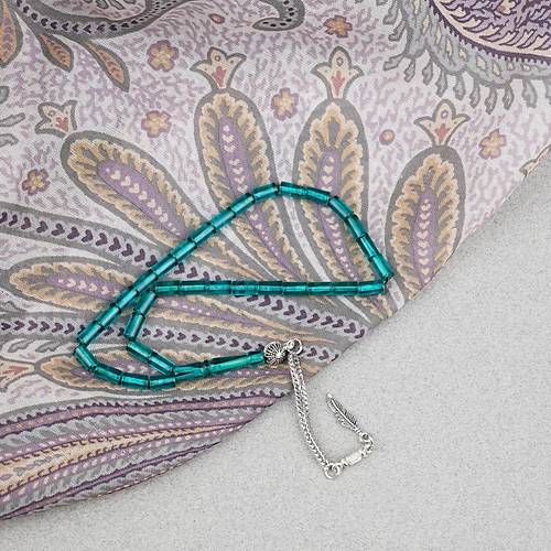 Ate� Kehribar Alpaka P�sk�ll� Kesme Kesim 4x7mm Tesbih- Turkuaz Ye�ili