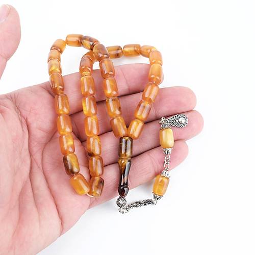 S�kma Kehribar Sedefli Alpaka P�sk�l Kaps�l Kesim 8x11.5mm Tesbih